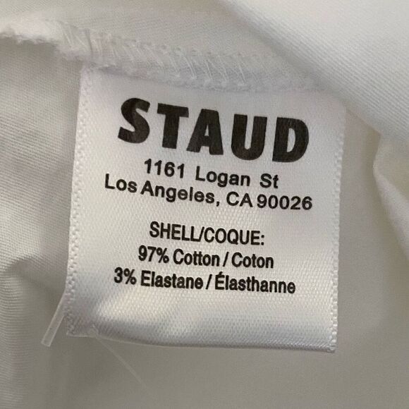 Staud White Poplin Balloon Sleeve Peplum Waist V-Neck Blouse NWT Size 8/Medium - Picture 6 of 8